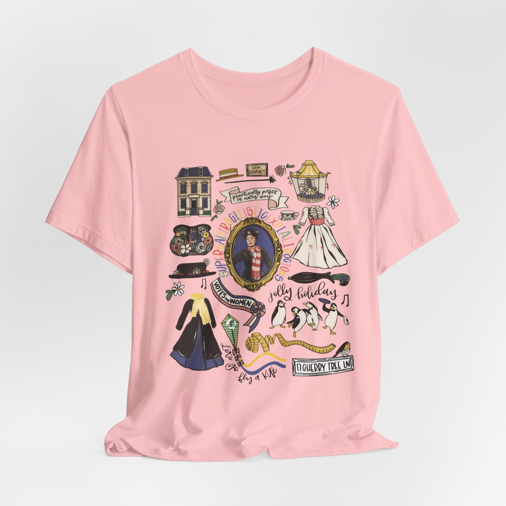 Victorian House Illustration T-Shirt | Vintage Cottage, Floral Accents
