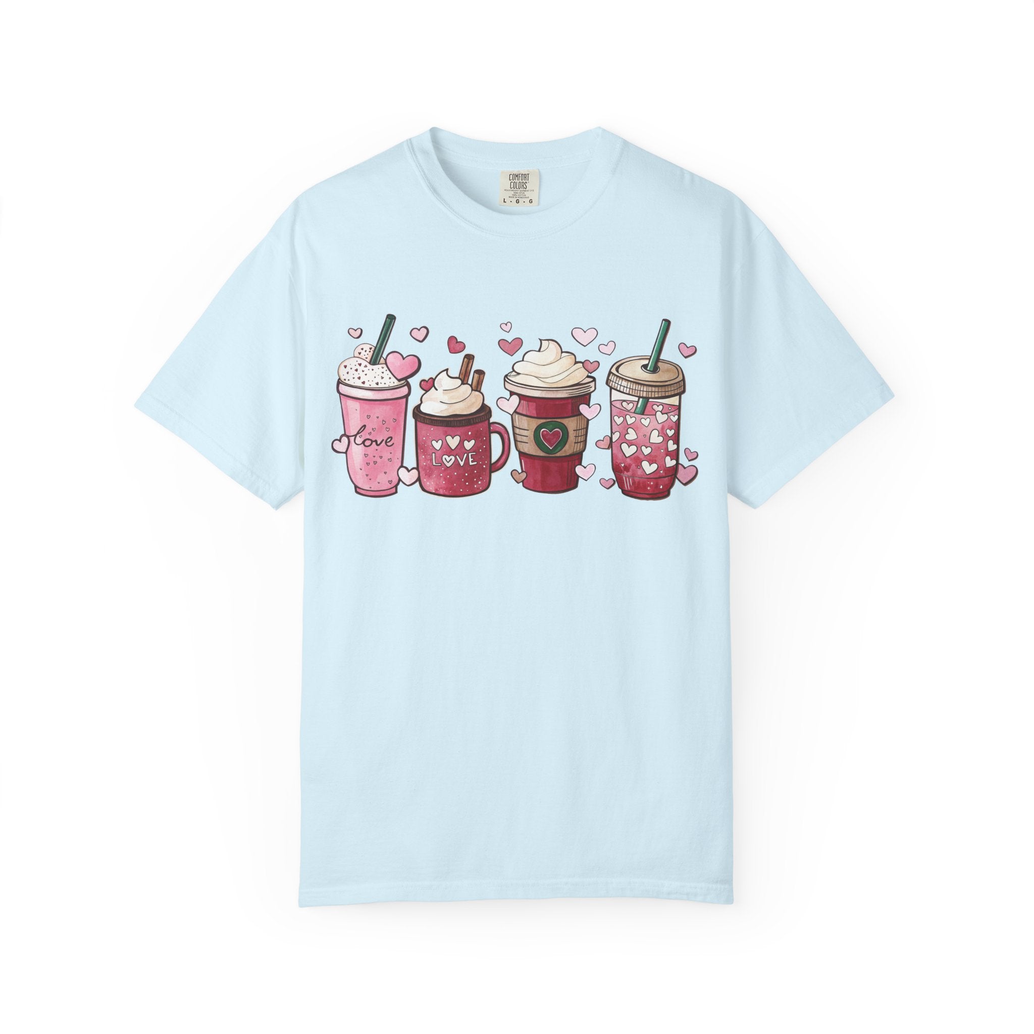 Valentine Coffee Cups T-Shirt | Cute Pink Latte Art Hearts