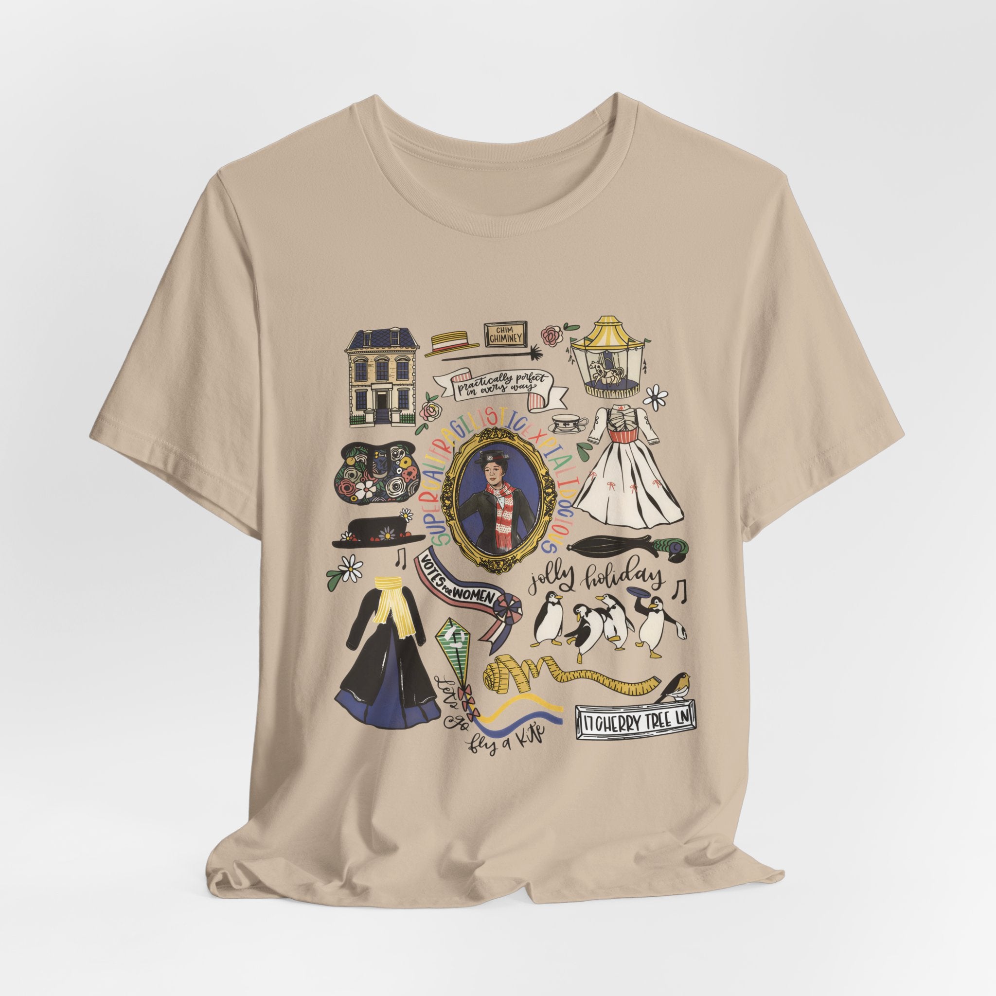 Victorian House Illustration T-Shirt | Vintage Cottage, Floral Accents