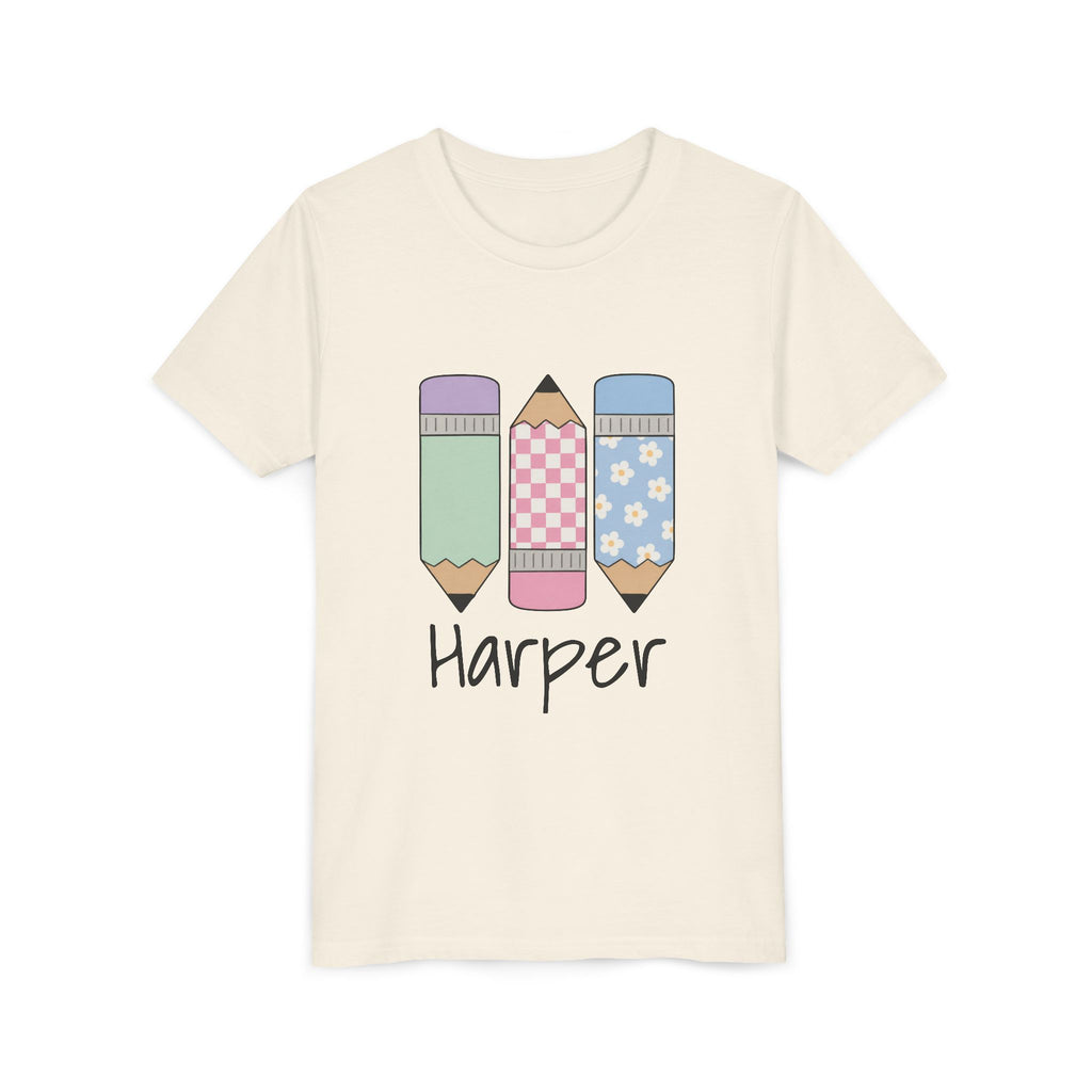 Personalized Kids Tee — Cute Pastel Pencil Design with Name (School/Back-to-School Gift)