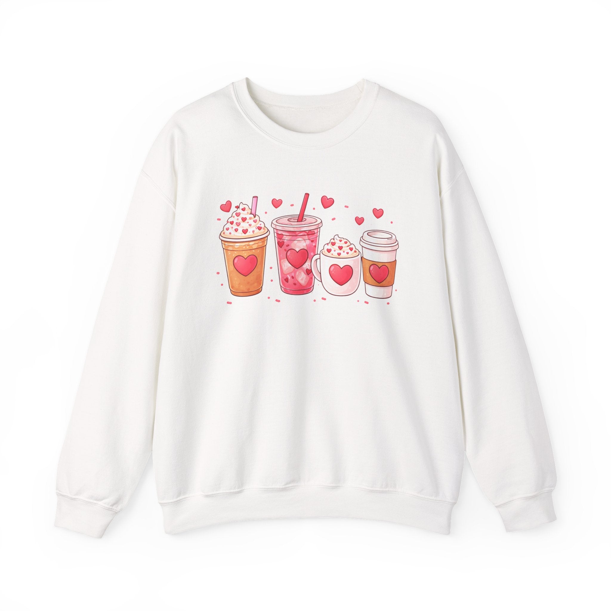 Valentine Drinks Illustration Crewneck Sweatshirt | Cute Heart Beverage Design