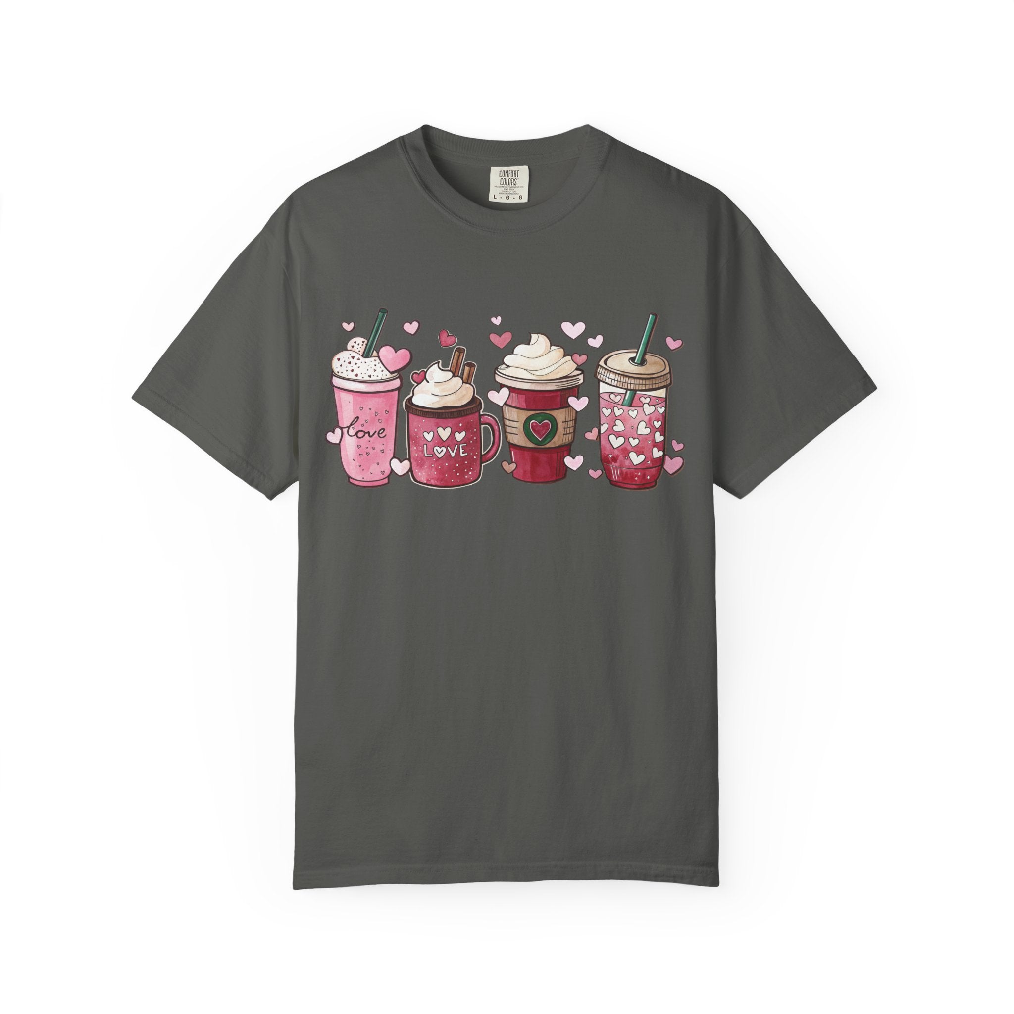 Valentine Coffee Cups T-Shirt | Cute Pink Latte Art Hearts