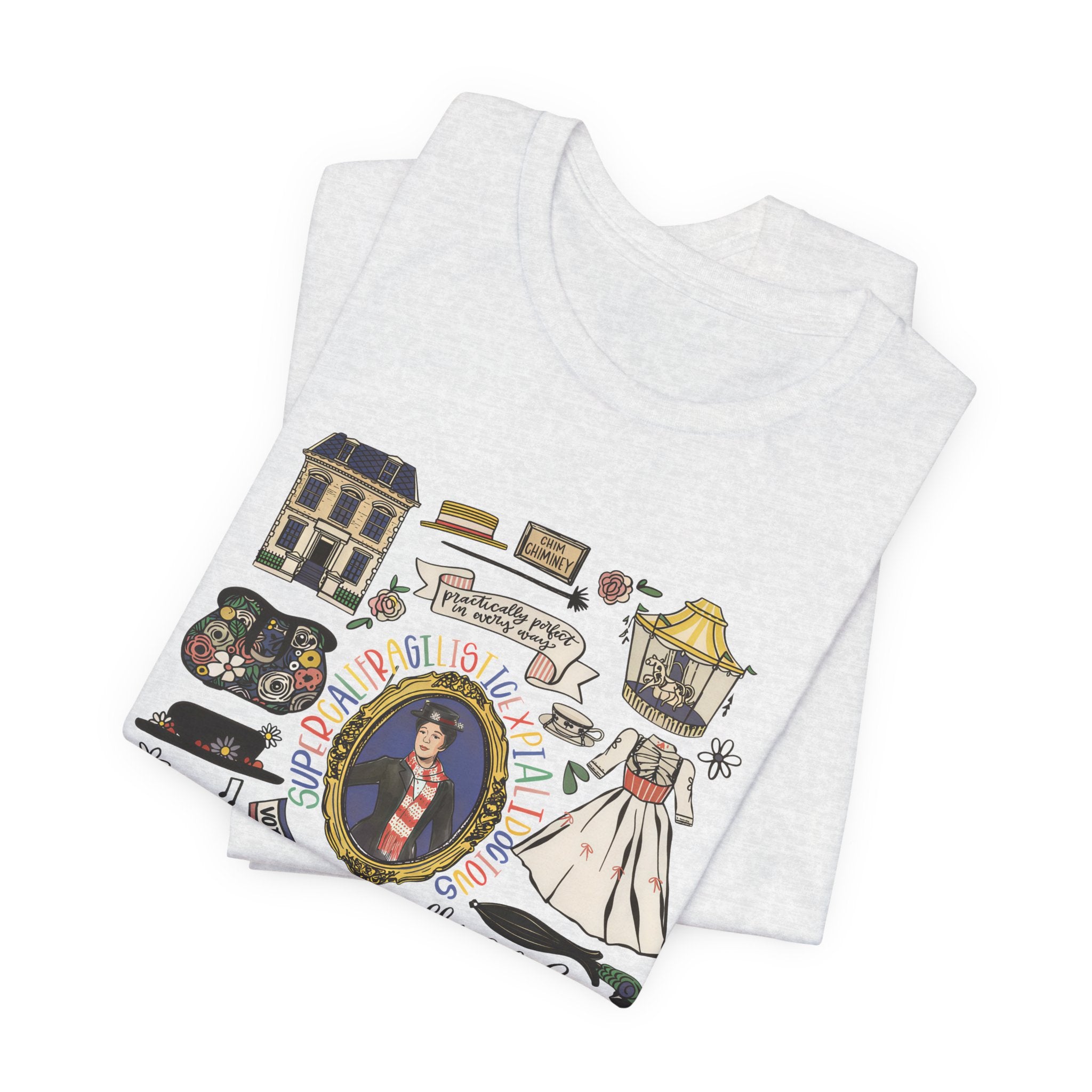 Victorian House Illustration T-Shirt | Vintage Cottage, Floral Accents