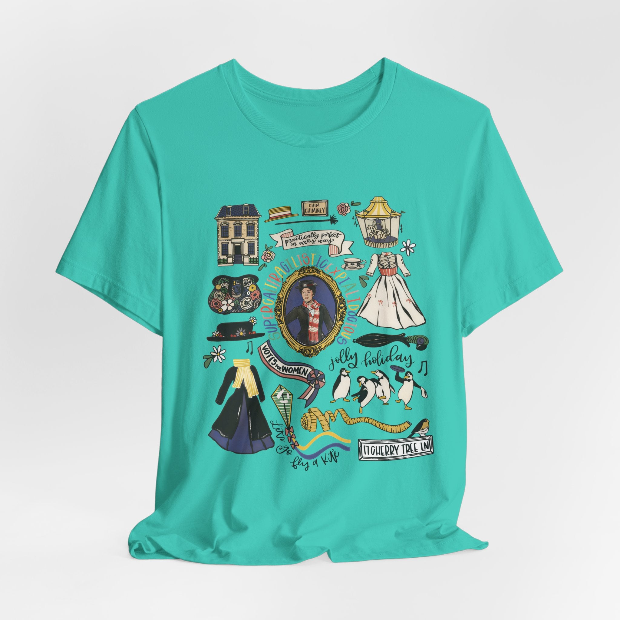 Victorian House Illustration T-Shirt | Vintage Cottage, Floral Accents