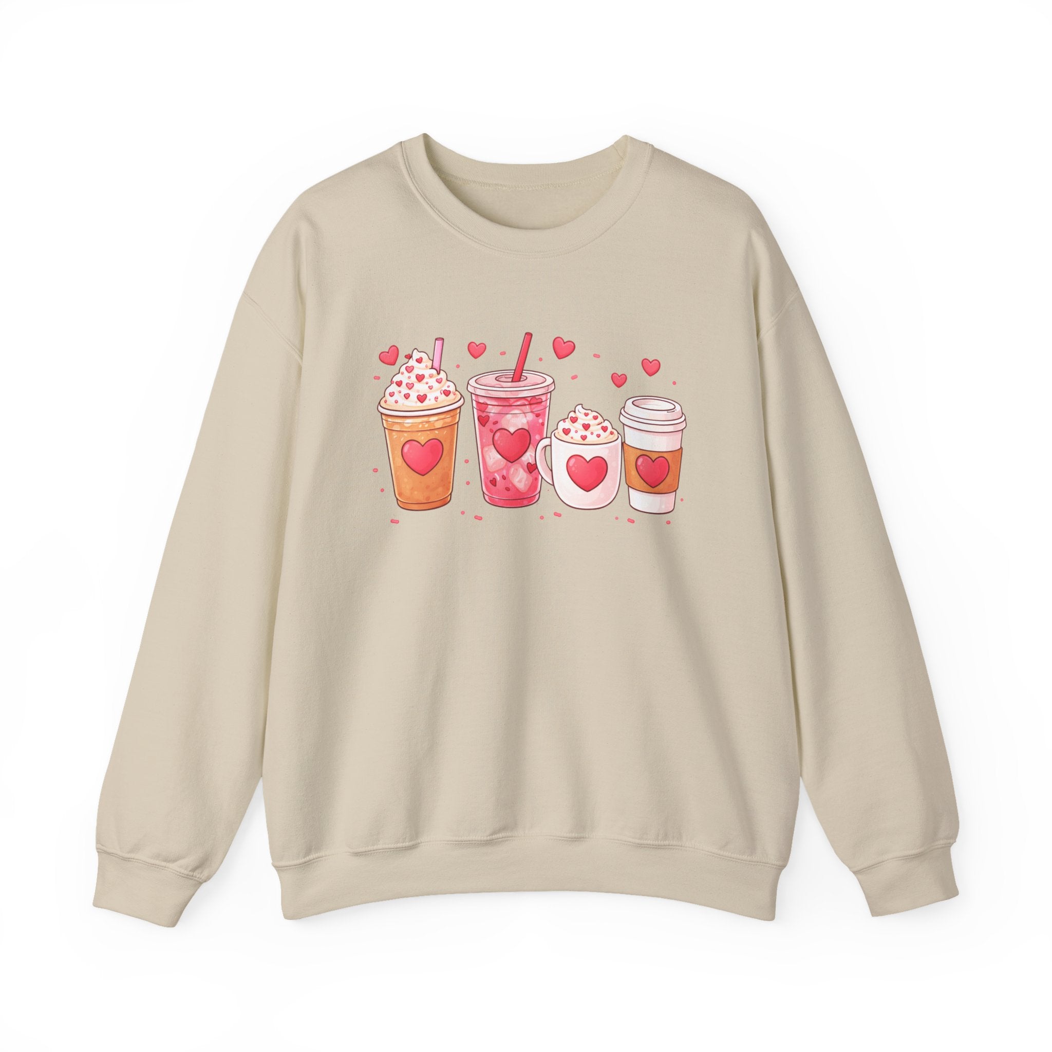 Valentine Drinks Illustration Crewneck Sweatshirt | Cute Heart Beverage Design