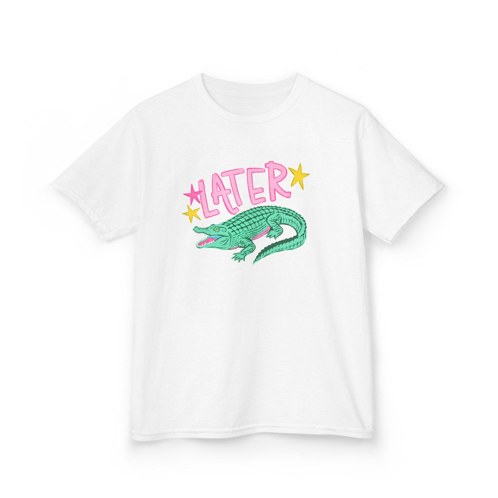 Later Crocodile Kids Tee | Cute Green Alligator, Pink Lettering