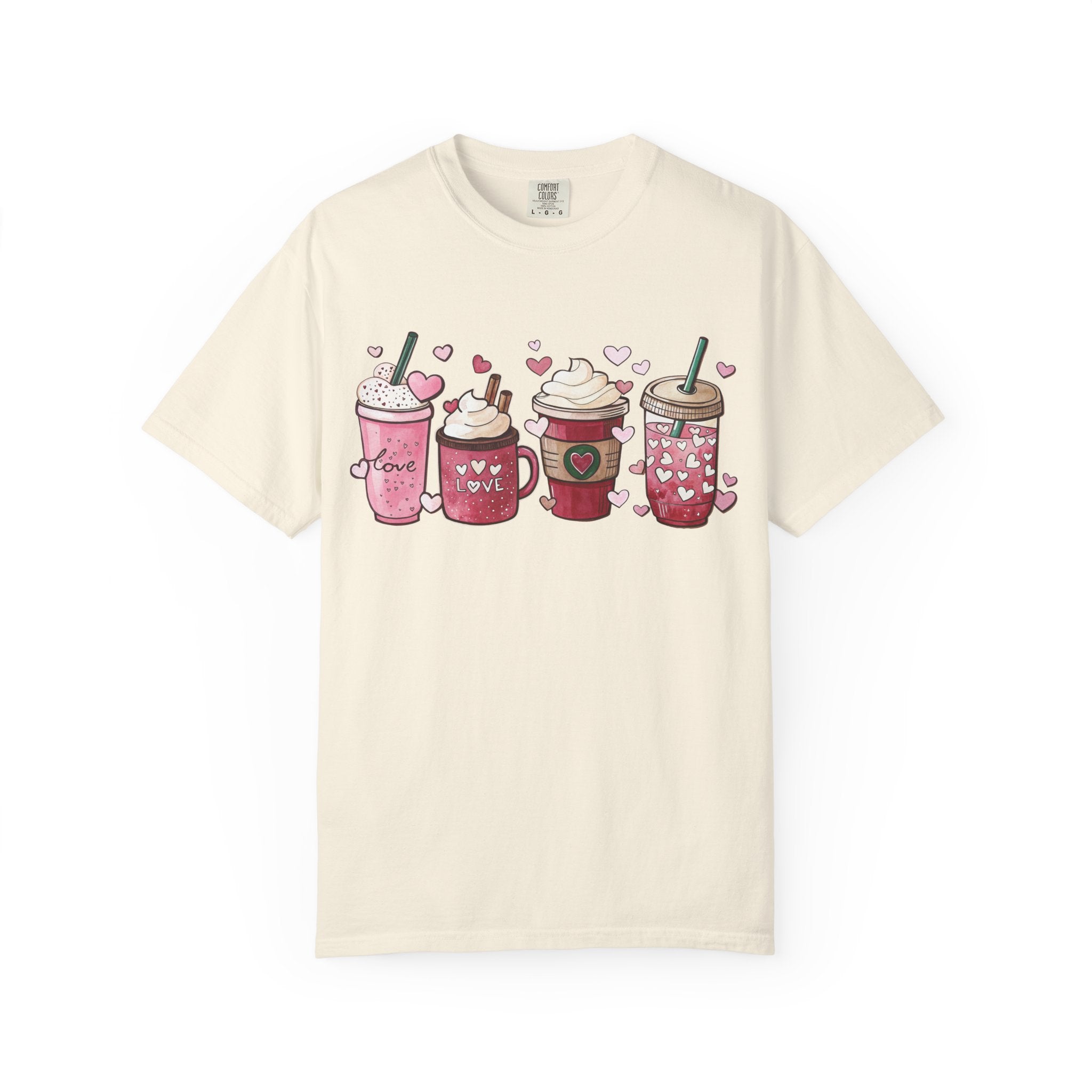 Valentine Coffee Cups T-Shirt | Cute Pink Latte Art Hearts