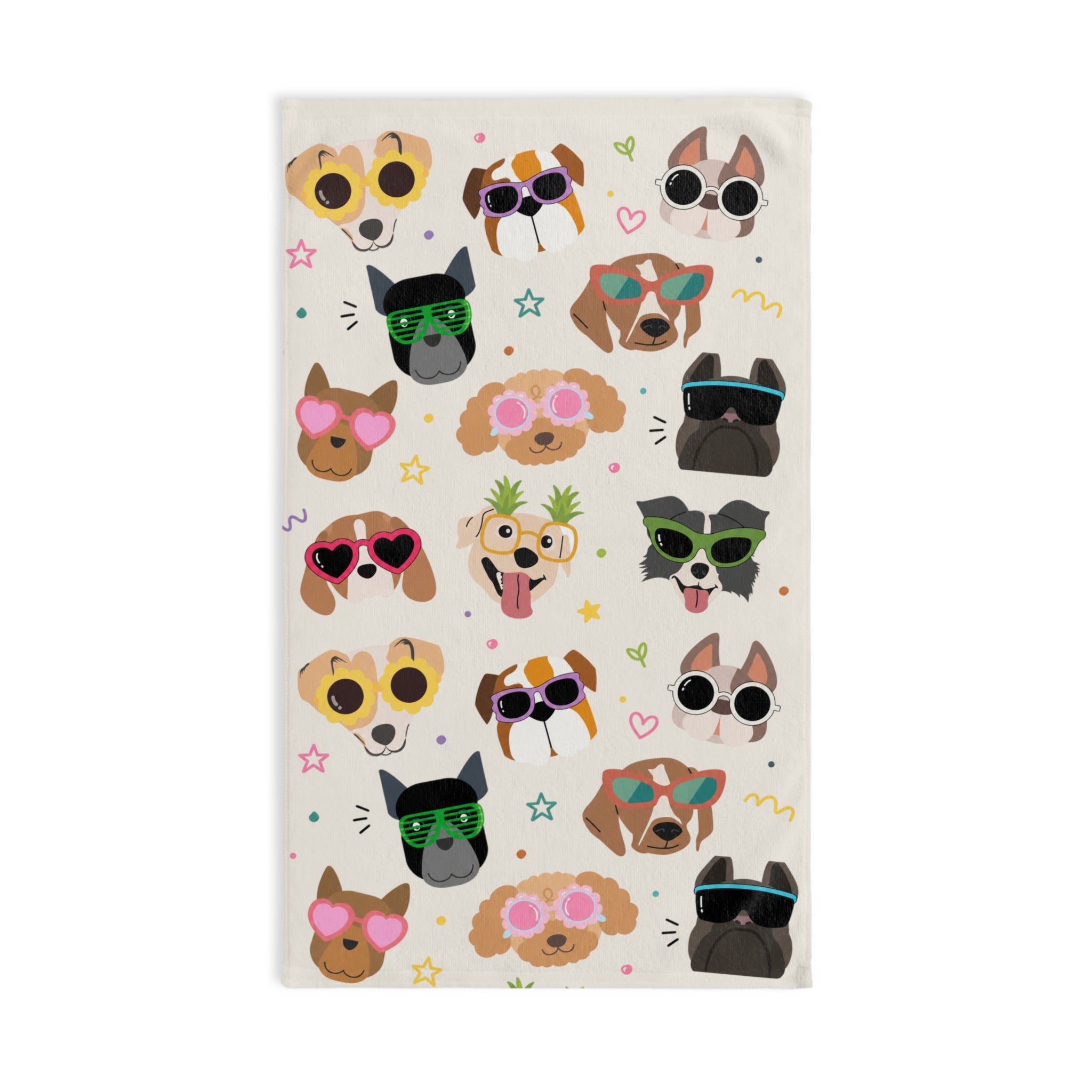 Cute Dogs with Sunglasses Hand Towel | Fun Pattern, Beach Vibes