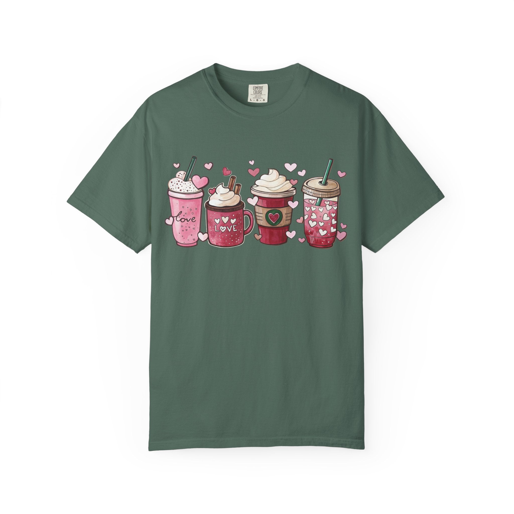 Valentine Coffee Cups T-Shirt | Cute Pink Latte Art Hearts