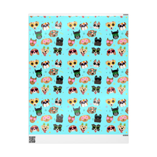 Cool Sunglasses Dog Pattern Wrapping Paper | Cute Puppy Faces Gift Wrap