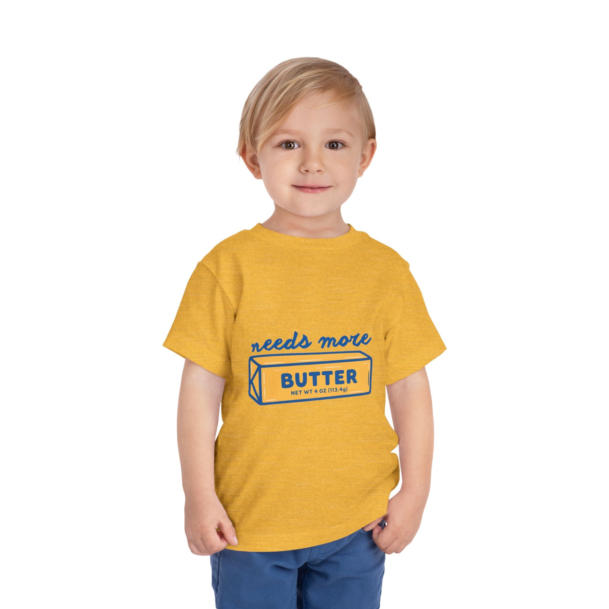 Needs More Butter toddler tee | butter stick illustration