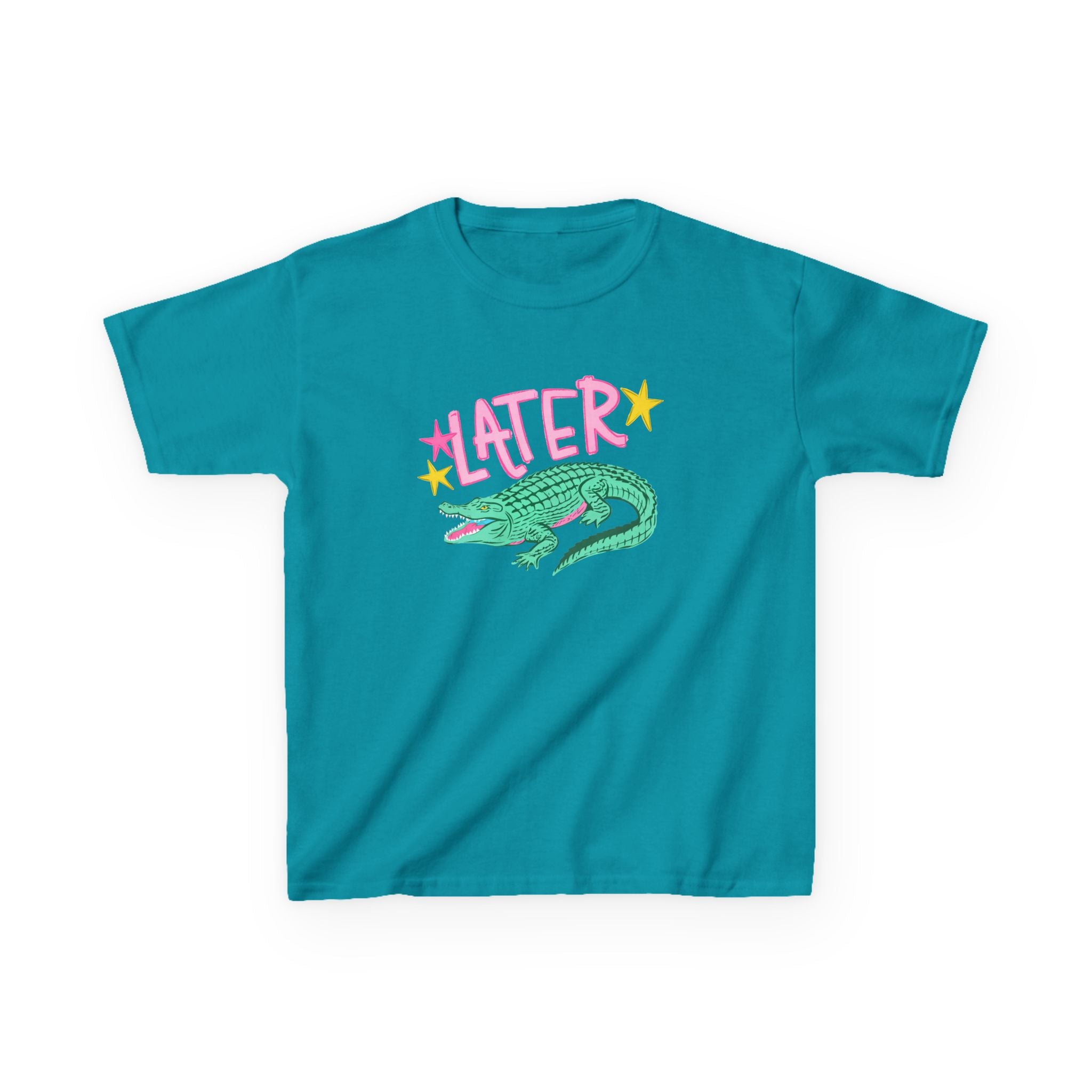 Later Crocodile Kids Tee | Cute Green Alligator, Pink Lettering