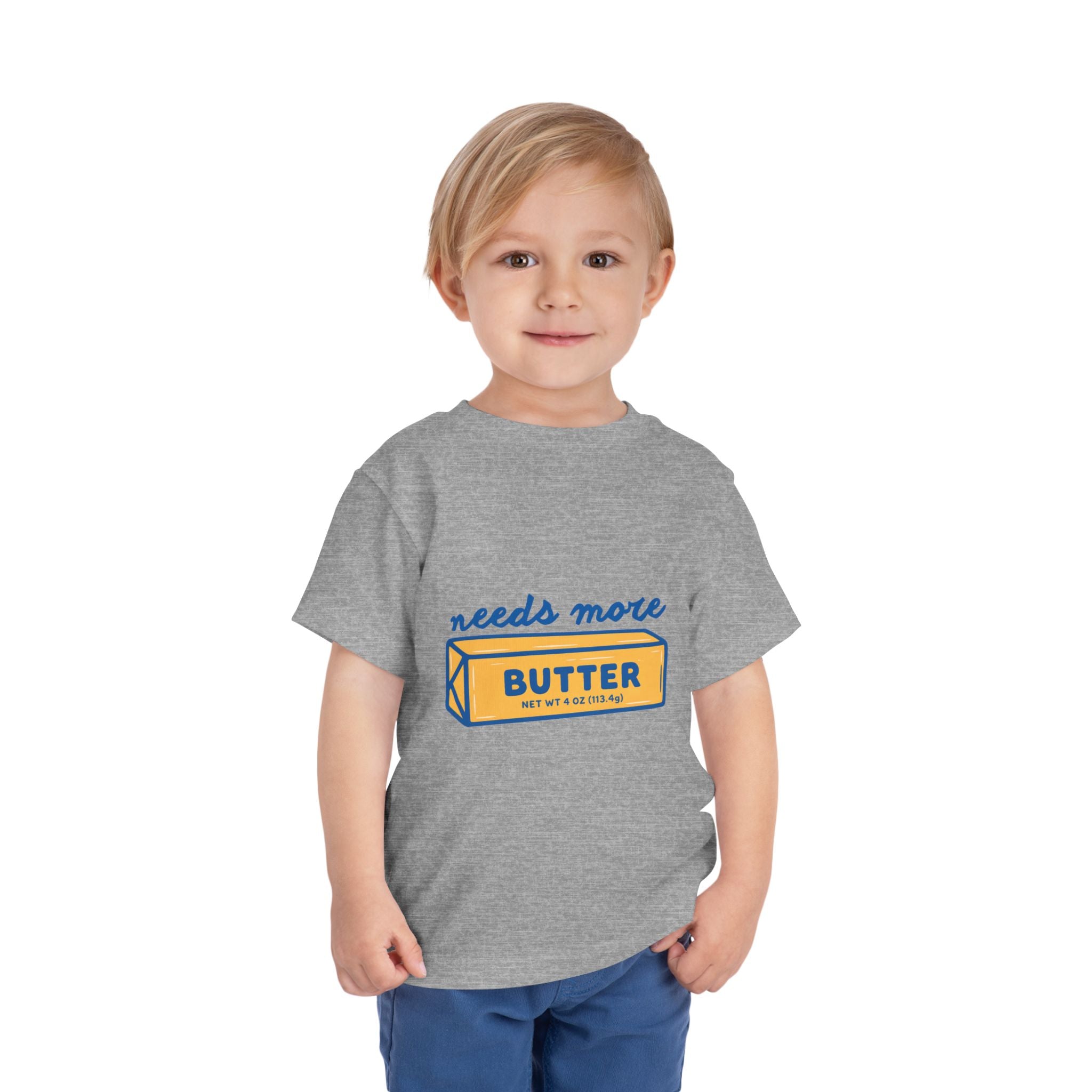 Needs More Butter toddler tee | butter stick illustration