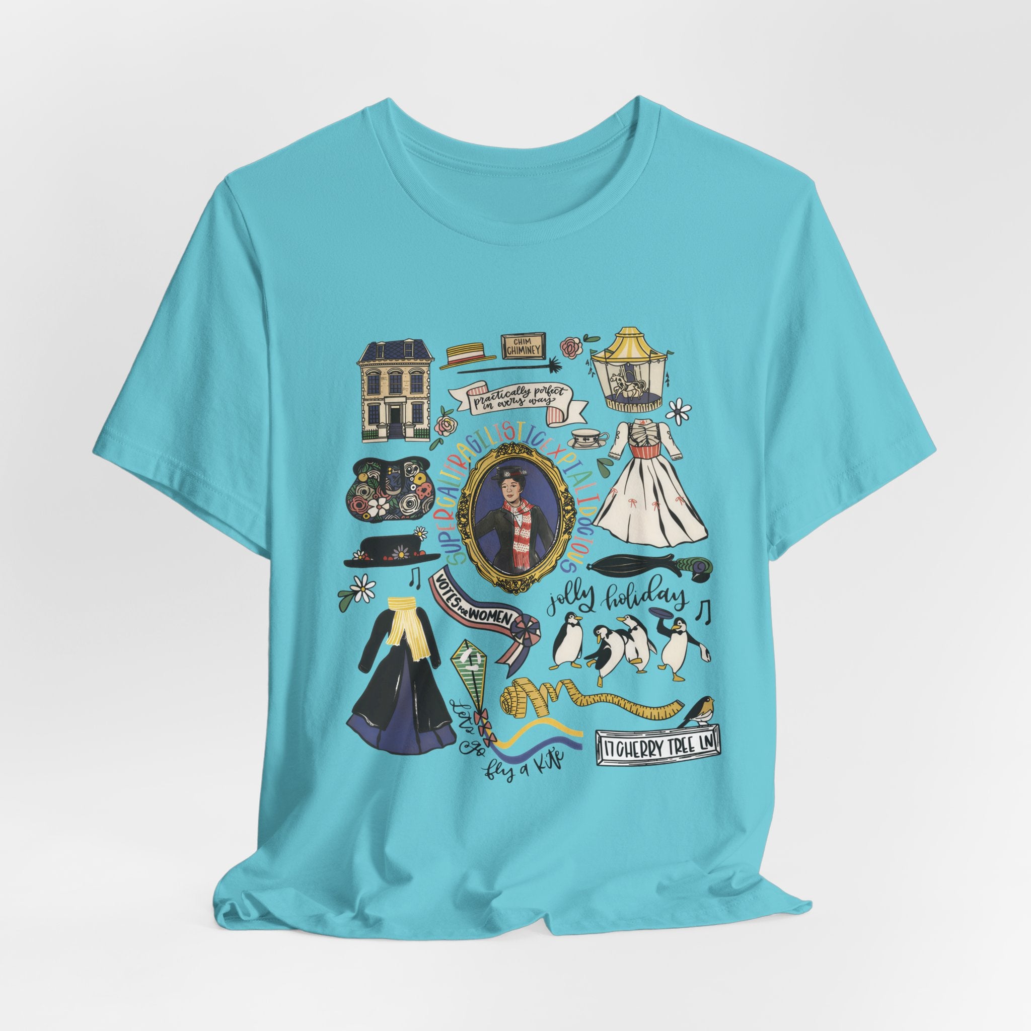 Victorian House Illustration T-Shirt | Vintage Cottage, Floral Accents