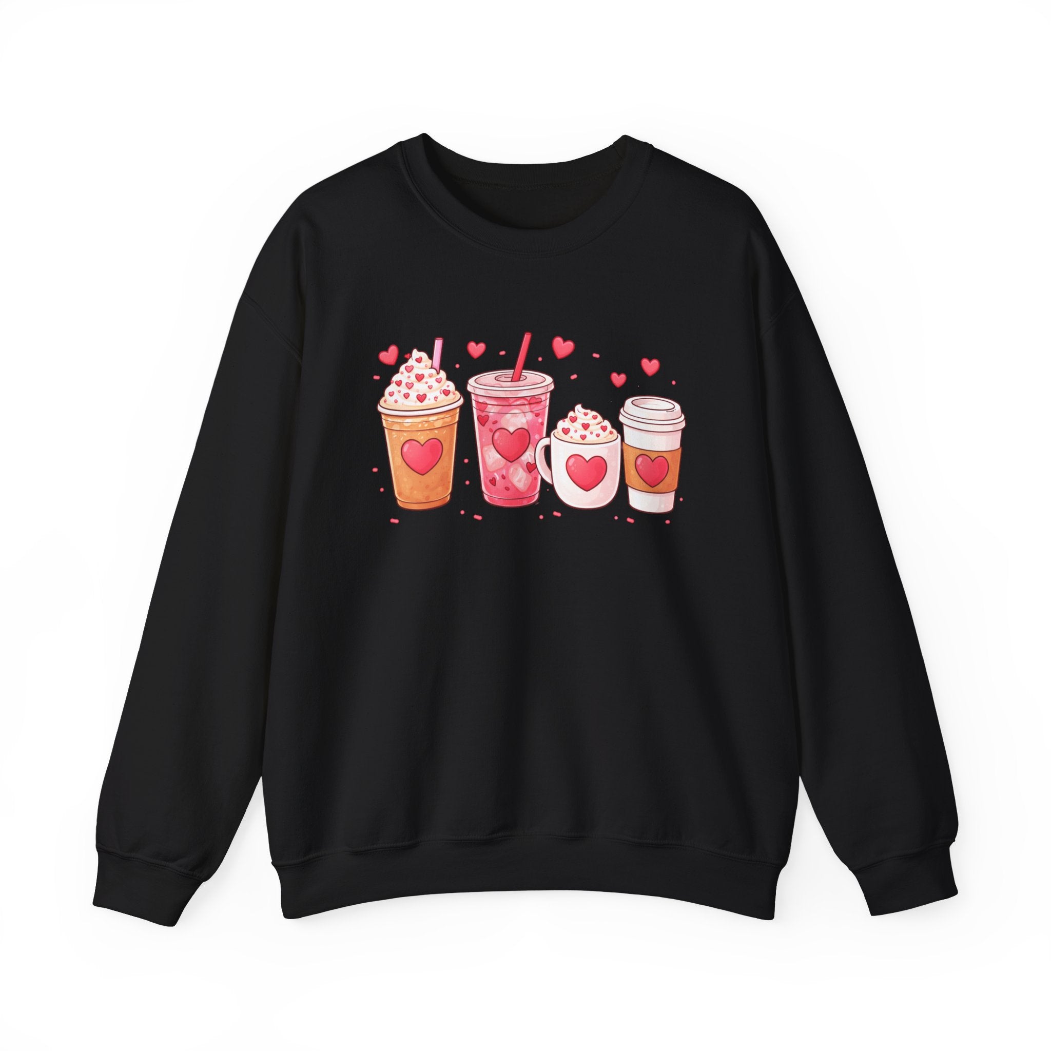 Valentine Drinks Illustration Crewneck Sweatshirt | Cute Heart Beverage Design