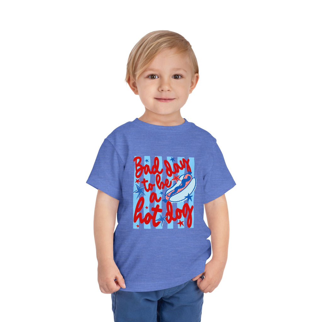 Bad day to be a hot dog Toddler Tee | Retro hot dog illustration, red & blue diner style