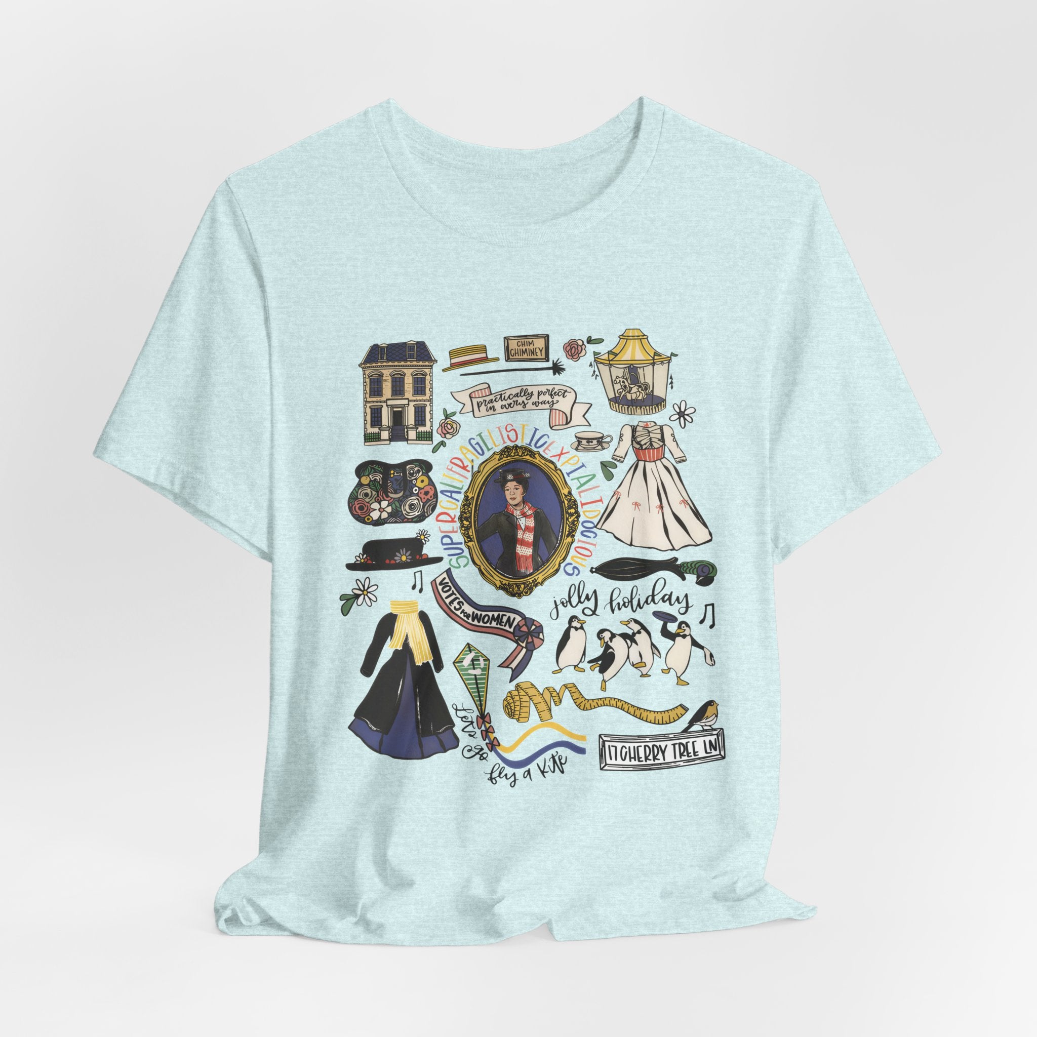 Victorian House Illustration T-Shirt | Vintage Cottage, Floral Accents