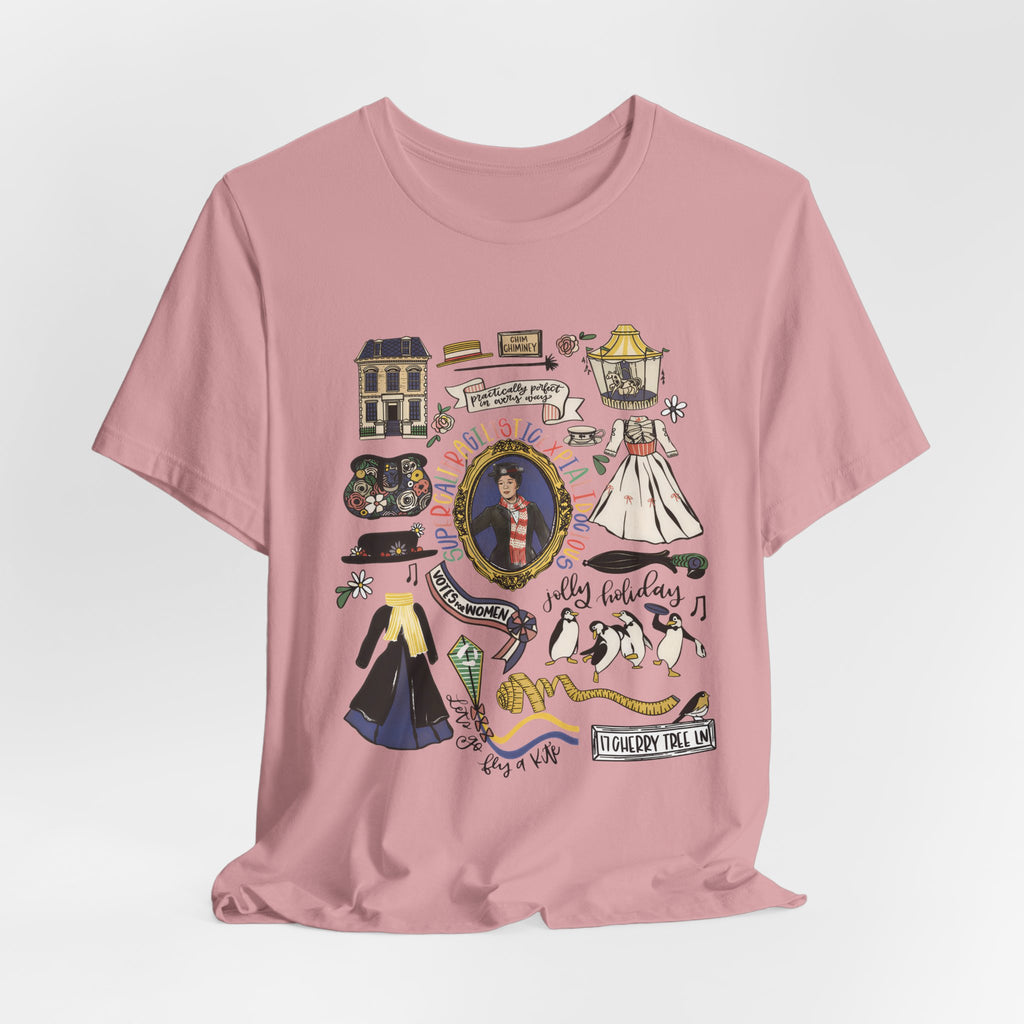 Victorian House Illustration T-Shirt | Vintage Cottage, Floral Accents