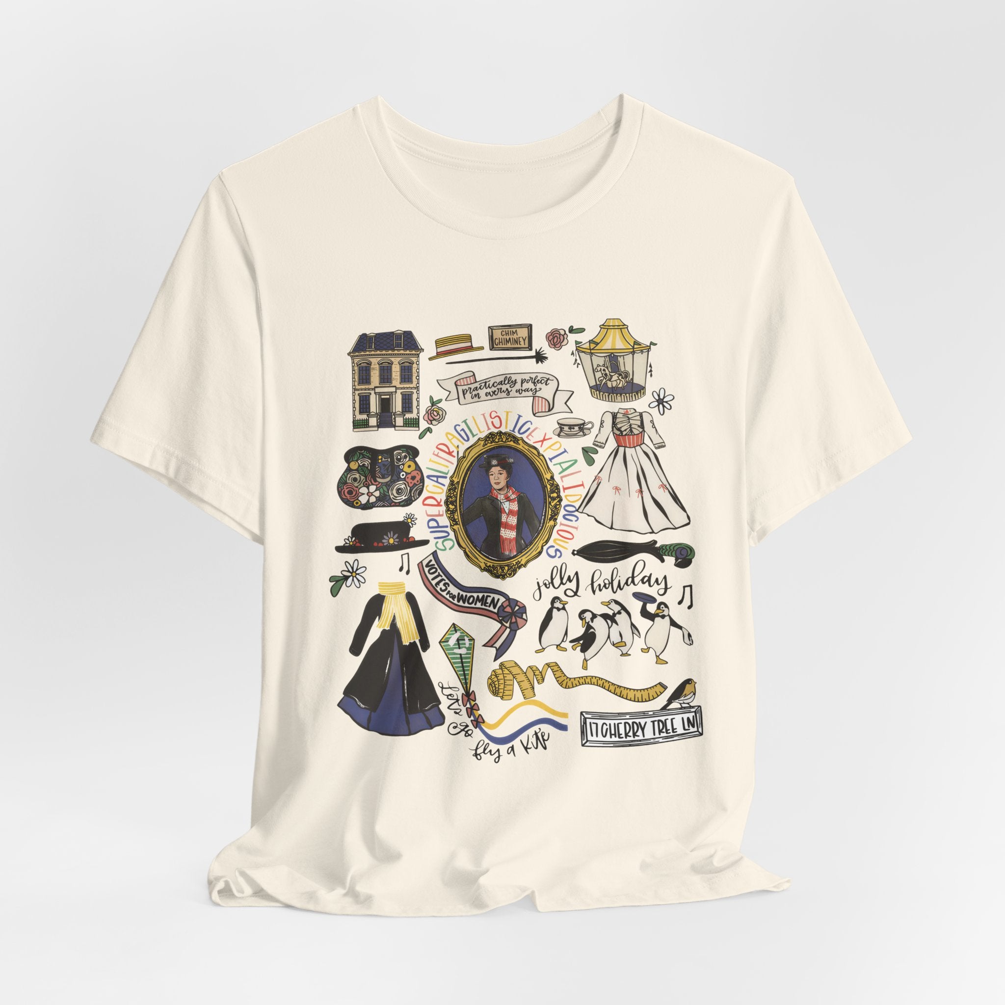 Victorian House Illustration T-Shirt | Vintage Cottage, Floral Accents