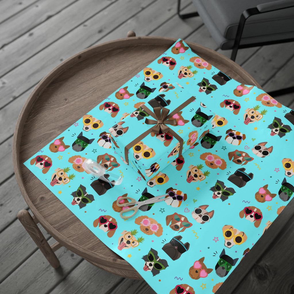 Cool Sunglasses Dog Pattern Wrapping Paper | Cute Puppy Faces Gift Wrap