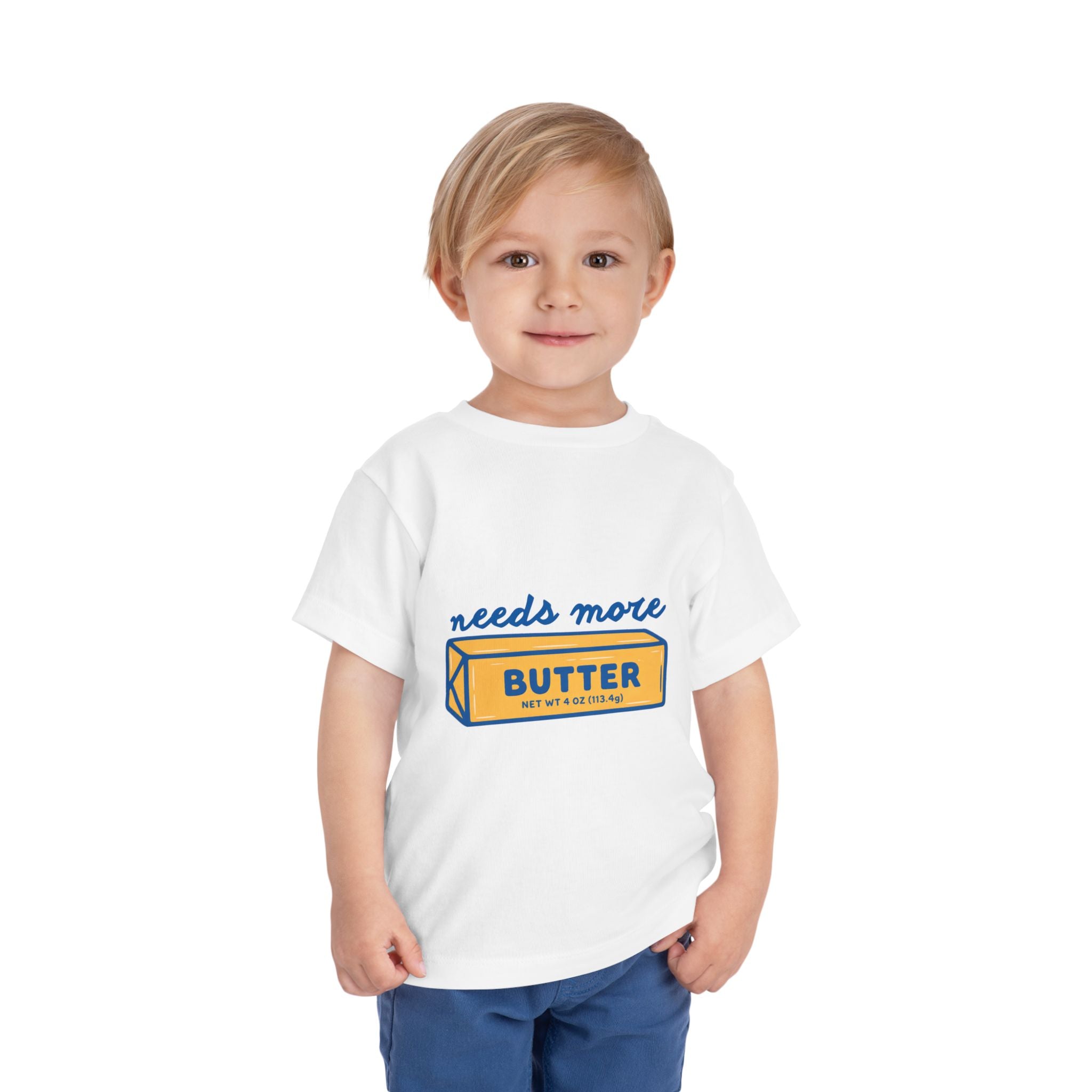 Needs More Butter toddler tee | butter stick illustration